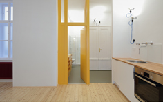 Sanierung einer Wohnung in 1010 Wien, Türstöcke in Gelb, Heizkörper in Rot