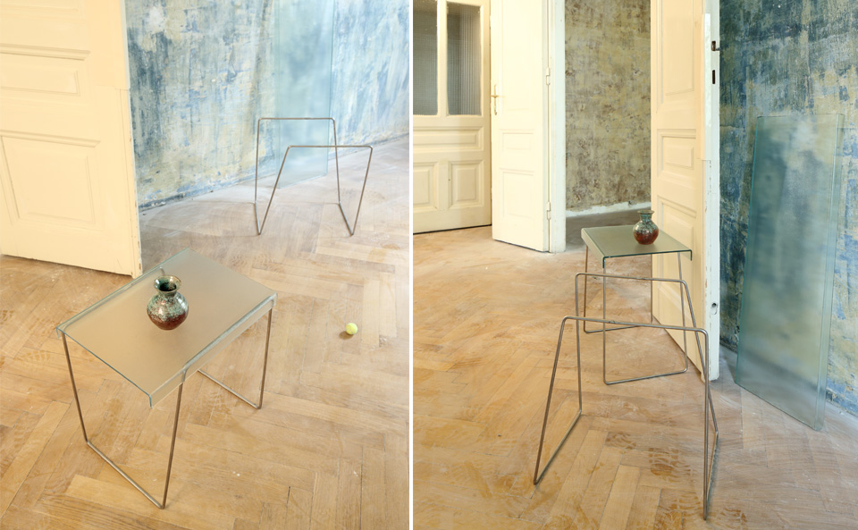 Tisch Metallgestellt mit Glasplatte